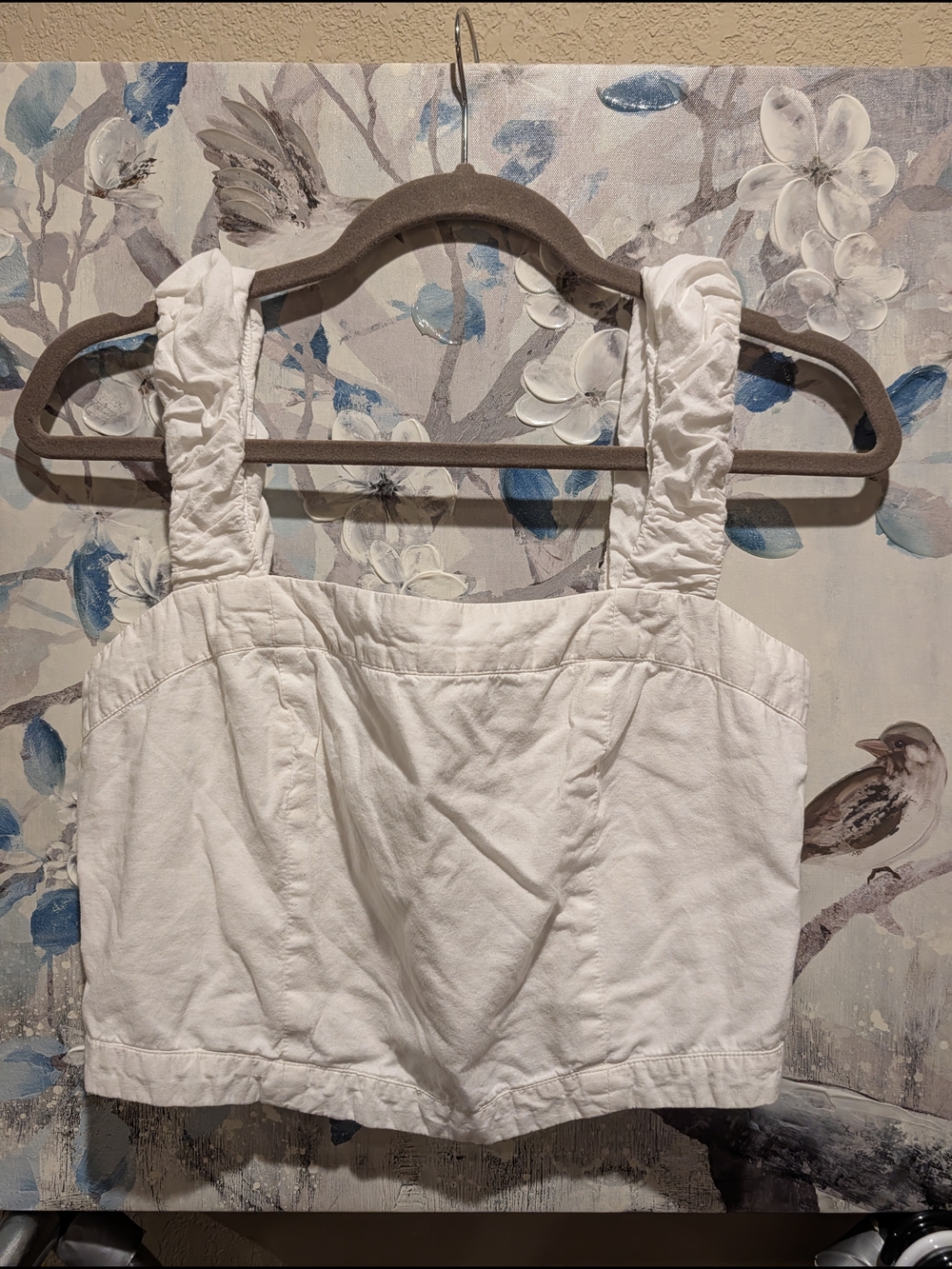 Free People White Cropped Ruffled Strap Top